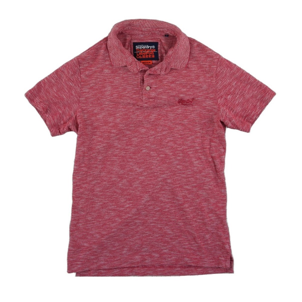Superdry Orange Label Polo Shirt Mens Size Medium Red Heathered Slub 100% Cotton